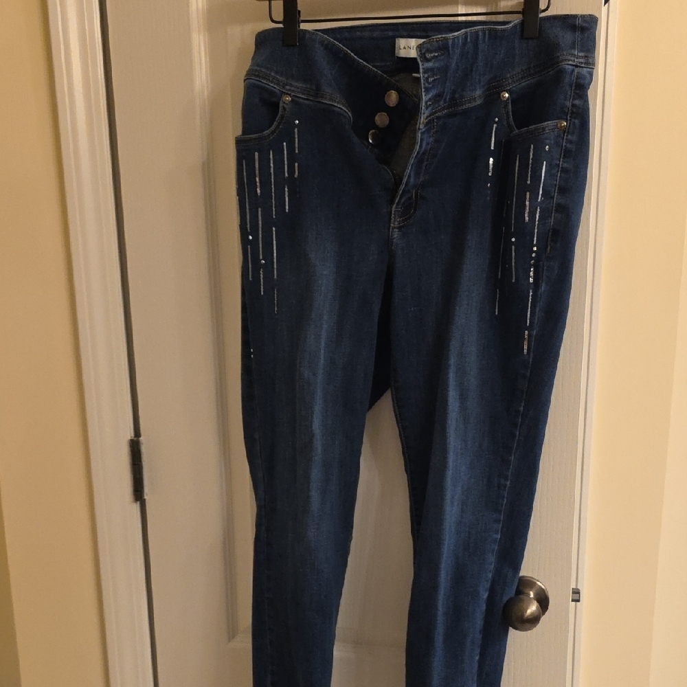Lane Bryant High-Rise Jeans with Silver Sequin Accents 16 - Picture 2 of 5